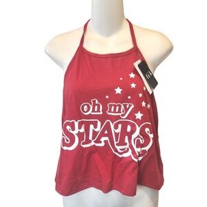 Isaac Morris Oh My Stars Halter Top Red Graphic Tank Womens Large NWT